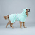 Charger l'image dans la visionneuse de la galerie, Golden retriever portant un peignoir chien absorbant menthe à capuche avec oreilles ceinture et bordure rose