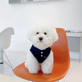 Charger l'image dans la visionneuse de la galerie, Chien blanc portant un polo chien été bleu marine assis sur une chaise orange