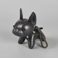 Charger l'image dans la visionneuse de la galerie, Porte-clés bouledogue en simili cuir noir avec collier clouté et mousqueton par Oscar et Plume
