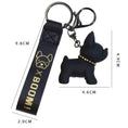 Cargar la imagen en la vista de la galería, Porte-clés bouledogue noir avec breloque chien en 3D et sangle en tissu noir doré