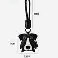 Load image into Gallery viewer, Porte-clés chien en cuir noir et blanc avec anse de fixation longueur 12 cm par Oscar et Plume