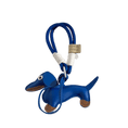 Load image into Gallery viewer, Porte-clés original teckel en cuir bleu avec cordelette bleue et détail fait main Oscar et Plume
