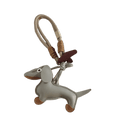 Load image into Gallery viewer, Porte-clés original teckel en cuir gris avec détails marron et anneau en corde par Oscar et Plume