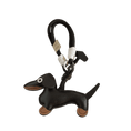 Load image into Gallery viewer, Porte-clés original teckel en cuir noir avec détails marron et œil blanc signé Oscar et Plume