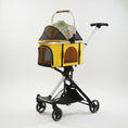 Load image into Gallery viewer, Poussette pliable pour chien jaune avec capote décorée et structure légère Oscar et Plume
