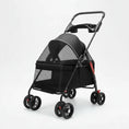 Load image into Gallery viewer, Poussette pour chien noire avec roues pivotantes et espace aéré en filet pour une bonne ventilation
