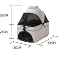 Load image into Gallery viewer, Poussette pour chien compacte gris clair avec filet de ventilation et dimensions indiquées