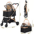 Charger l'image dans la visionneuse de la galerie, Poussette pour chien pliable noire et beige avec canopy et structure légère par Oscar et Plume