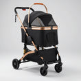 Charger l'image dans la visionneuse de la galerie, Poussette pour chien pliable noire et dorée avec panier aéré et maniable par Oscar et Plume