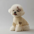 Carica l'immagine nel visualizzatore della galleria, Petit chien blanc portant un pull pour petit chien beige avec un motif cœur marron