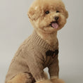 Cargar la imagen en la vista de la galería, Petit chien portant un pull pour petit chien beige tricoté avec détail bouton Oscar et Plume