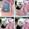 Load image into Gallery viewer, Sac imperméable chien chat rose avec fenêtres en filet et pochette ronde pour transporter un chat blanc
