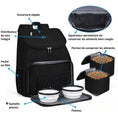 Load image into Gallery viewer, Sac à dos de voyage pour animaux noir avec distributeur de sacs, gamelles pliantes et séparateurs alimentaires