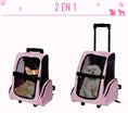 Load image into Gallery viewer, Sac à dos transport chat rose convertible 2 en 1 avec chariot à roulettes porte chien