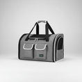 Load image into Gallery viewer, Sac a dos transport chien chat gris avec poches avant et ouverture en filet pour une bonne aération