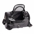 Load image into Gallery viewer, Sac à main pour petit chien Oscar et Plume en cuir verni noir avec ouverture zippée et bandoulière amovible