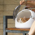 Load image into Gallery viewer, Sac de transport rigide pour chat blanc avec porte en plastique transparent et chat orange à l'intérieur