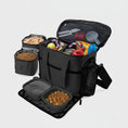 Load image into Gallery viewer, Sac de voyage pour chat et chien noir avec compartiments repas, jouets et accessoires de transport