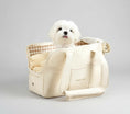 Load image into Gallery viewer, Sac voyage pour petit chien Oscar et Plume en tissu crème avec intérieur doux et confortable