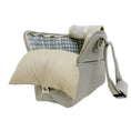 Load image into Gallery viewer, Sac voyage pour petit chien Oscar et Plume beige avec coussin intégré et doublure à carreaux
