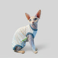 Load image into Gallery viewer, T-shirt anti UV pour chat avec rayures et col bleu pour protéger votre félin du soleil