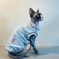 Carica l'immagine nel visualizzatore della galleria, T shirt rayé bleu pour chat avec un col et des manches courtes pour le confort du félin