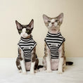 Load image into Gallery viewer, Deux chats portant un t-shirt rayé pour chat avec un design à rayures noires et blanches