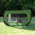 Load image into Gallery viewer, Chat gris assis dans une tente pliable transportable chien chat verte en plein air sur lherbe