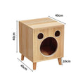Cargar la imagen en la vista de la galería, Maison chat en bois naturel avec trois ouvertures rondes et pieds en bois de 40 cm