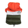 Carica l'immagine nel visualizzatore della galleria, Veste imperméable pour chien tricolore avec capuche orange, blanche et verte de Oscar et Plume