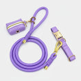 Charger l'image dans la visionneuse de la galerie, Laisse et collier personnalisable pour chien en corde violette avec attaches dorées et pochette assortie