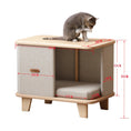 Load image into Gallery viewer, Maison design pour chat en bois clair et tissu beige avec coussin et espace confortable