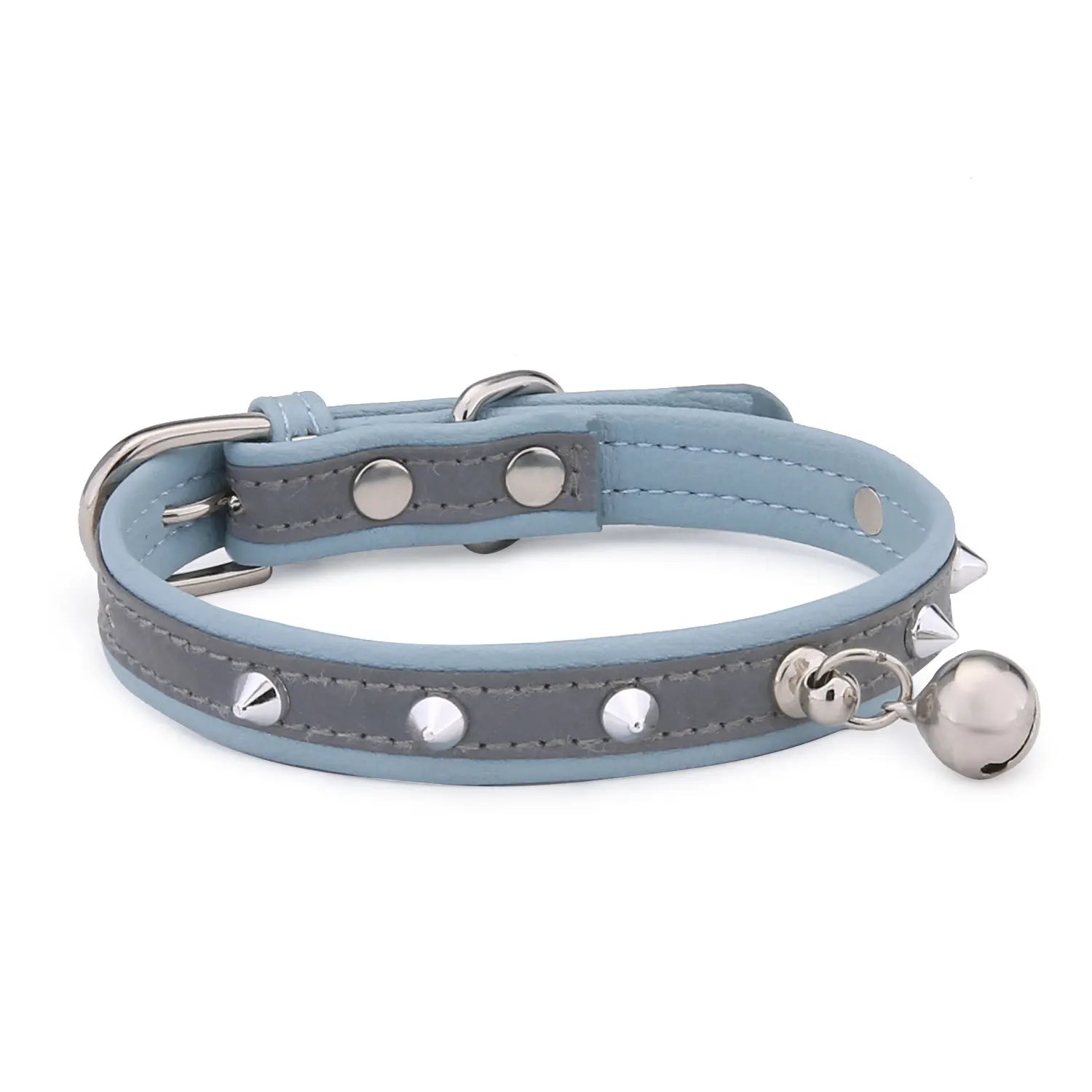 Collier à rivet et clochette en cuir durable pour chat Oscar et Plume Bleu