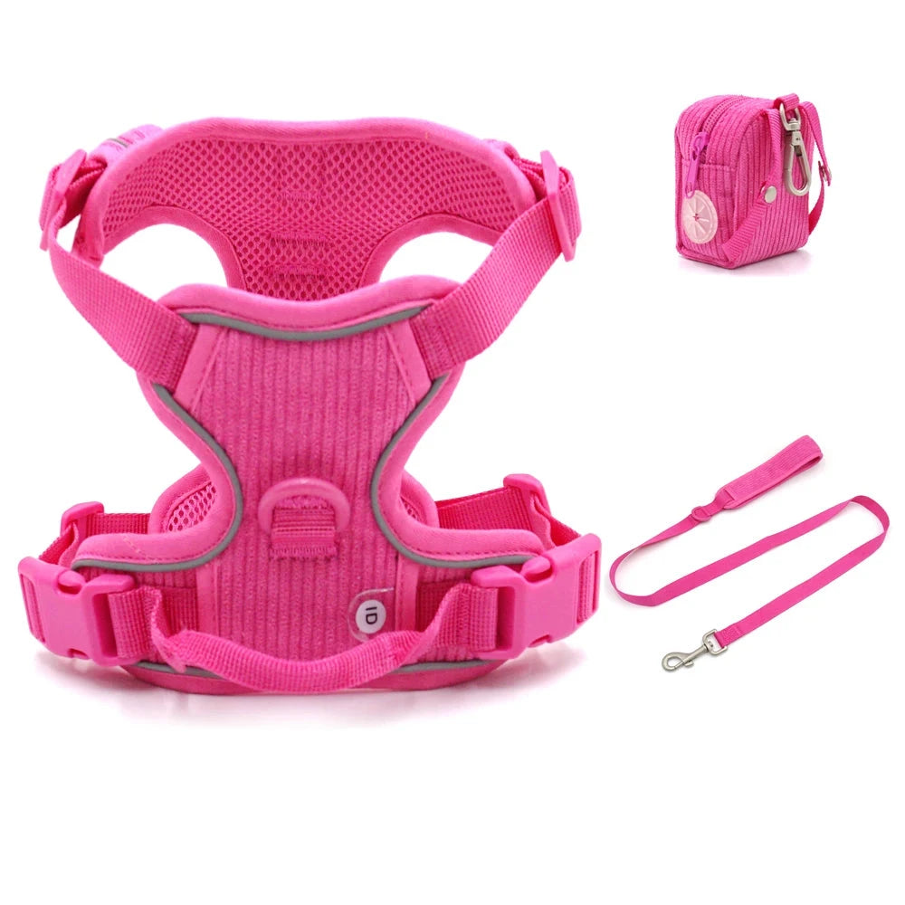 Harnais ou Ensemble personnalisable en velours pour chien Oscar et Plume Ensemble Fuschia 3pcs / S