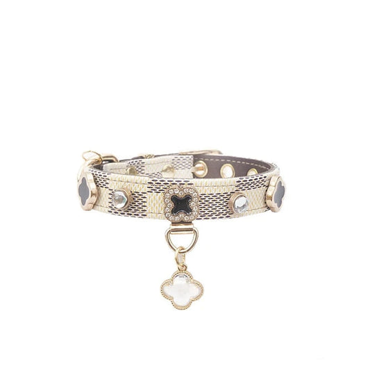 Collier bijou en cuir durable pour chat et petit chien Oscar et Plume Écru / S