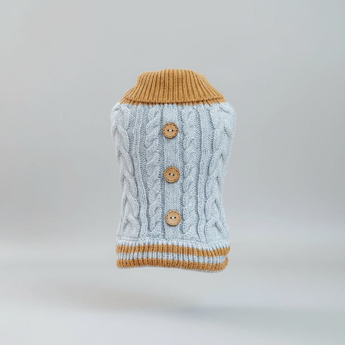 Pull Boutons Torsades Bleu Pour Chiens Et Chats Vêtement Hiver Chaud Tricot Élastique by Oscar et Plume