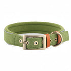 Collier chien réglable en coton vert avec boucle en métal et détail en cuir pour un confort optimal