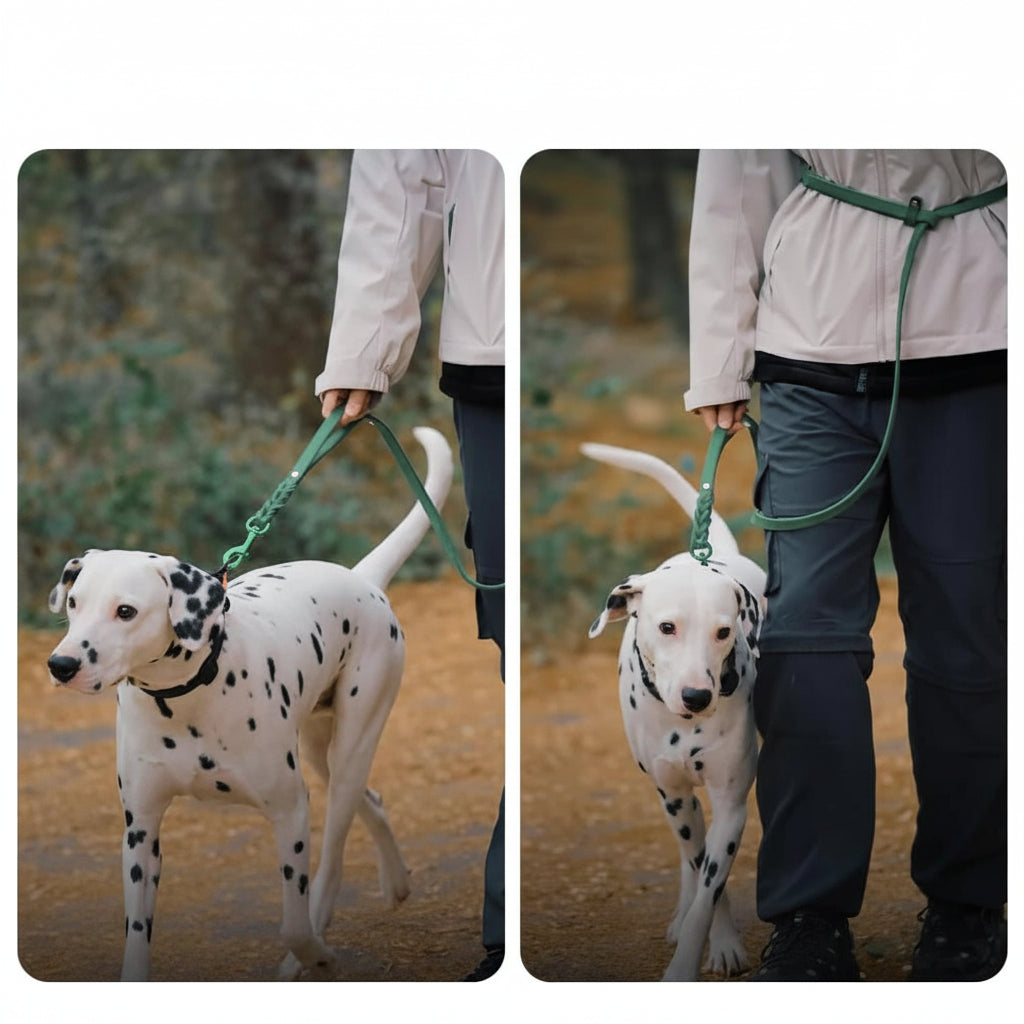 Laisse Pour Chien En Cuir Mains Libres Double Poignée