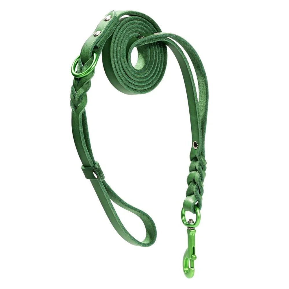 Laisse Pour Chien En Cuir Mains Libres Double Poignée