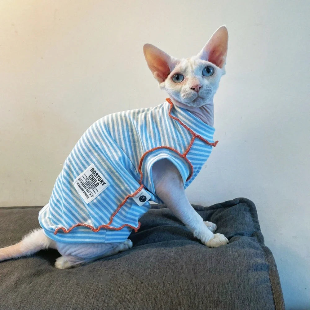 T Shirt Rayé Bleu Et Confortable Pour Chat