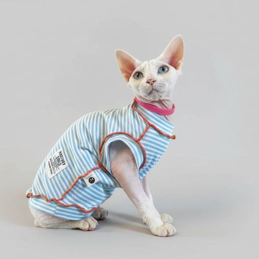 T Shirt Rayé Bleu Et Confortable Pour Chat