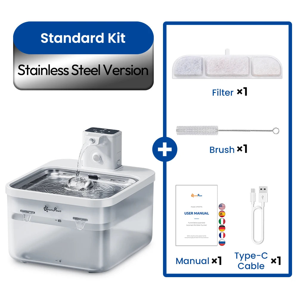 Fontaine Eau Automatique En Acier Inoxydable 2,5L Sans Fil Avec Batterie 4000mAh