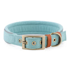 Collier chien réglable en coton de couleur bleue avec boucle en métal et garniture en cuir
