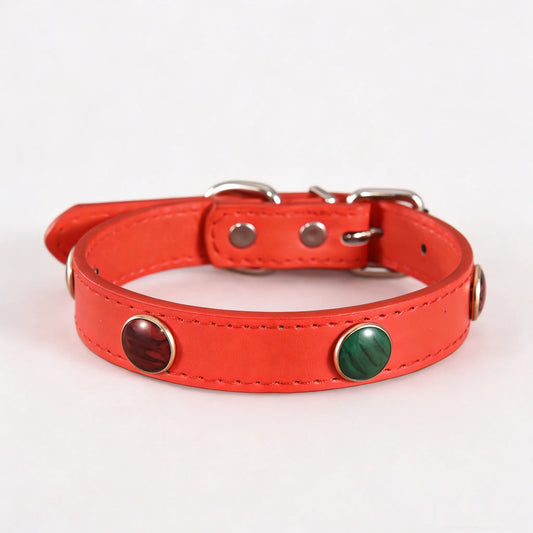 Collier En Cuir Avec Pierres Colorées Pour Petits Chiens