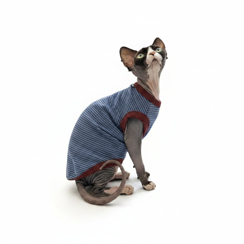 T Shirt Rayé  Pour Chat  En Coton Doux Sans Manches