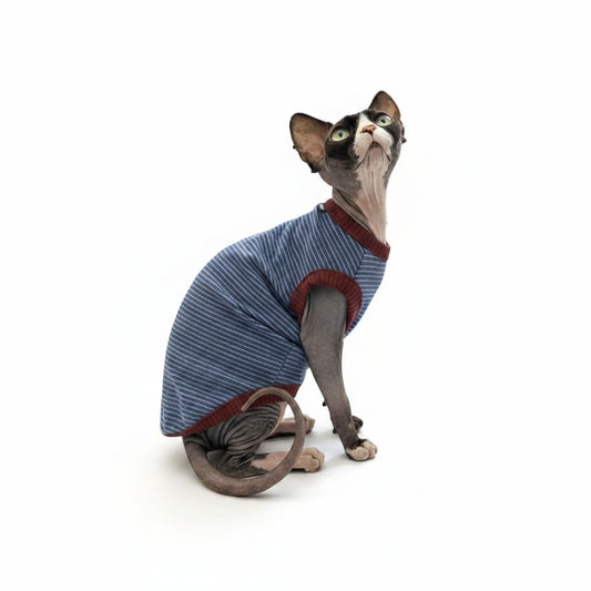 T Shirt Rayé  Pour Chat  En Coton Doux Sans Manches