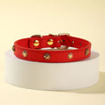 Charger l'image dans la visionneuse de la galerie, Collier en cuir durable avec rivet pour chat Oscar et Plume Rouge / XS
