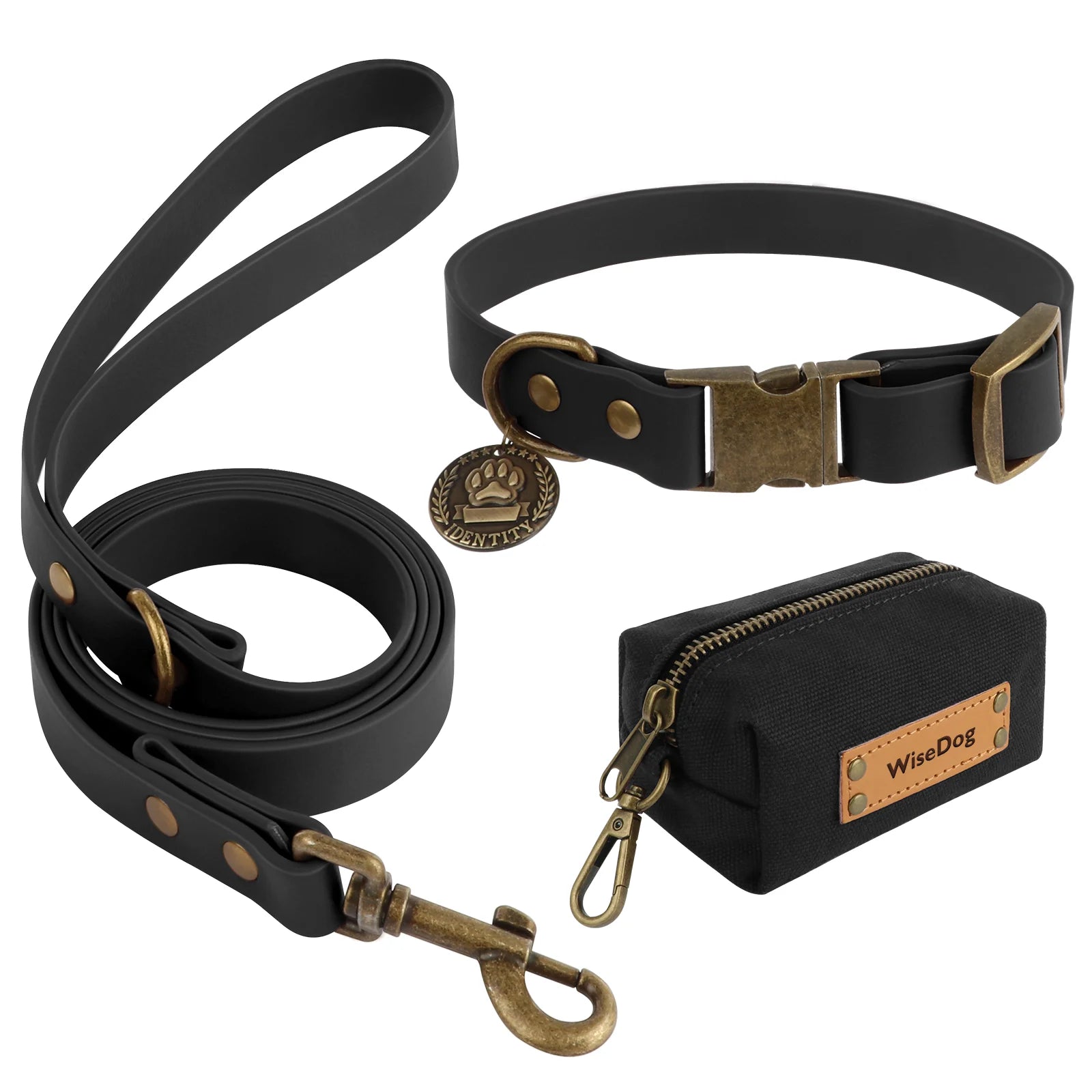 Ensemble Collier, laisse et distributeur de sac pour chien Oscar et Plume Ensemble Noir / XS