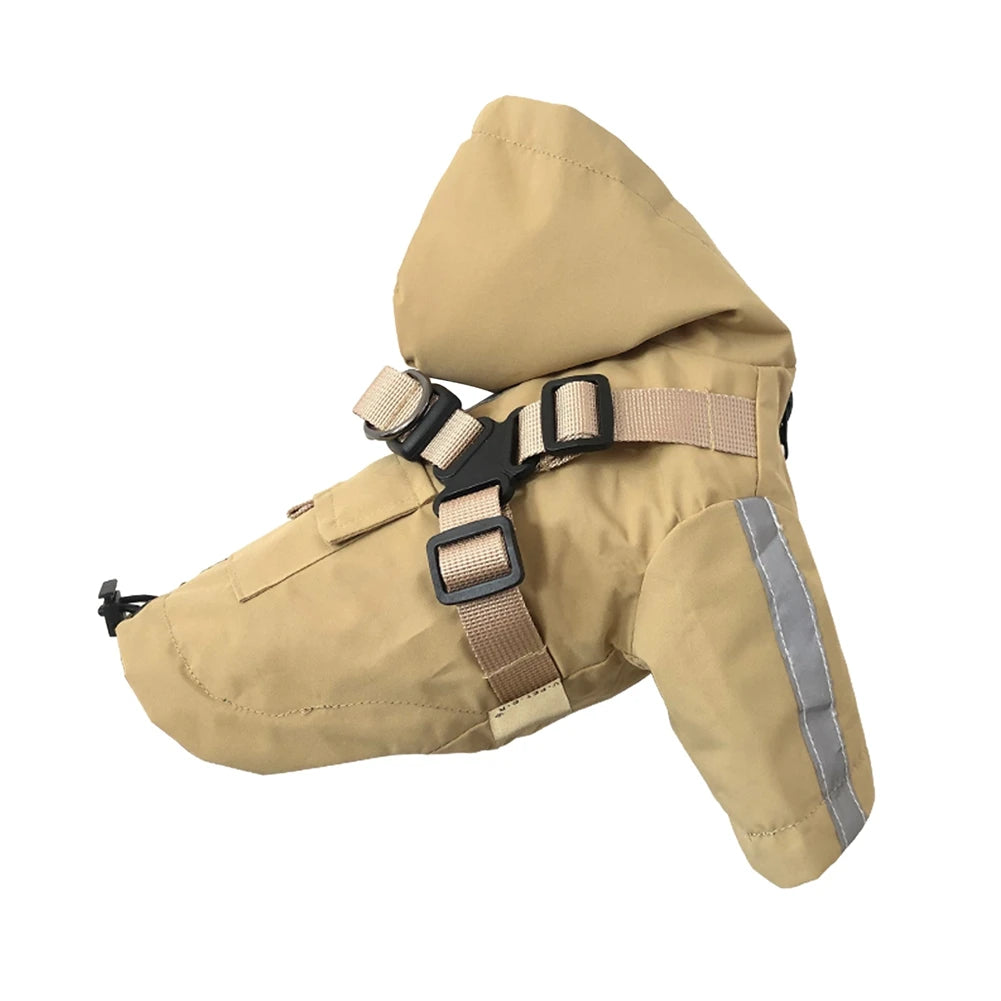 Imperméable pour chien avec capuche et anneau de laisse Oscar et Plume Beige / XS