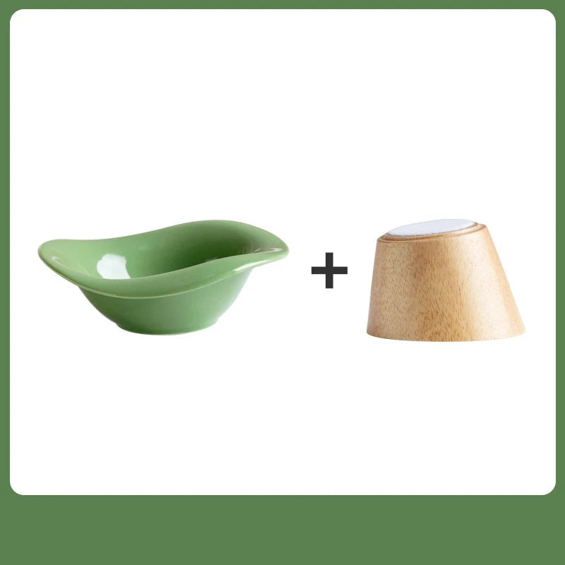 Gamelle Surélevée Inclinée Sur Support En Bois Pour Chat